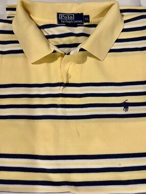 Polo by Ralph Lauren yellow with navy & white stripe Polo shirt, size XL